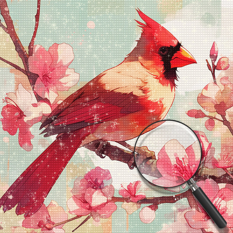 Red Bird and Pink Flowers Diamond Painting