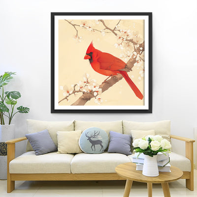 Red Bird on a Branch Diamond Painting