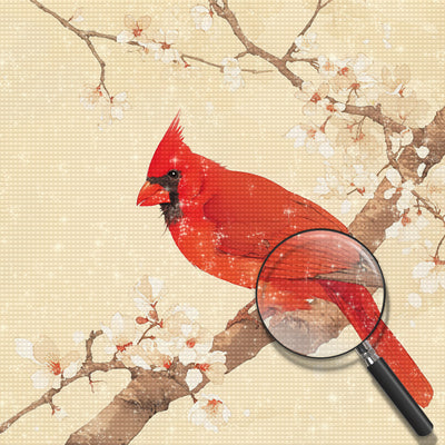 Red Bird on a Branch Diamond Painting