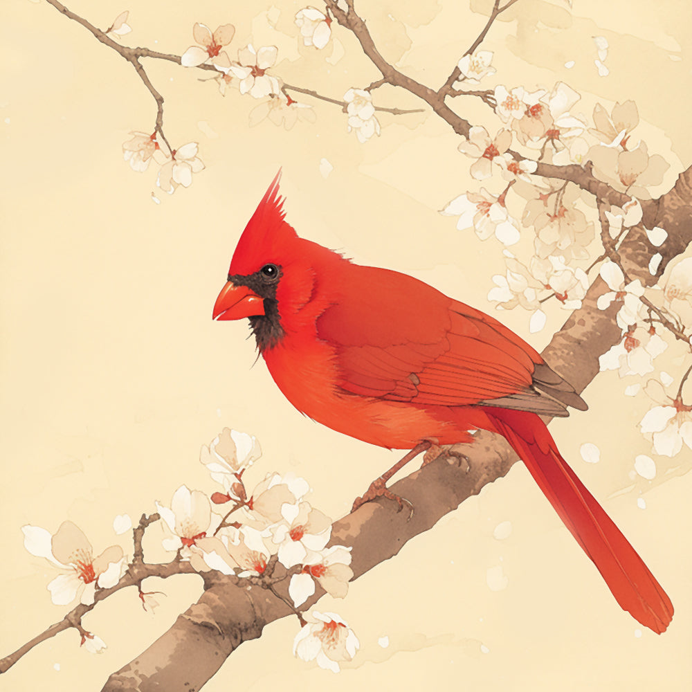 Red Bird on a Branch Diamond Painting
