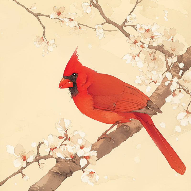 Red Bird on a Branch Diamond Painting