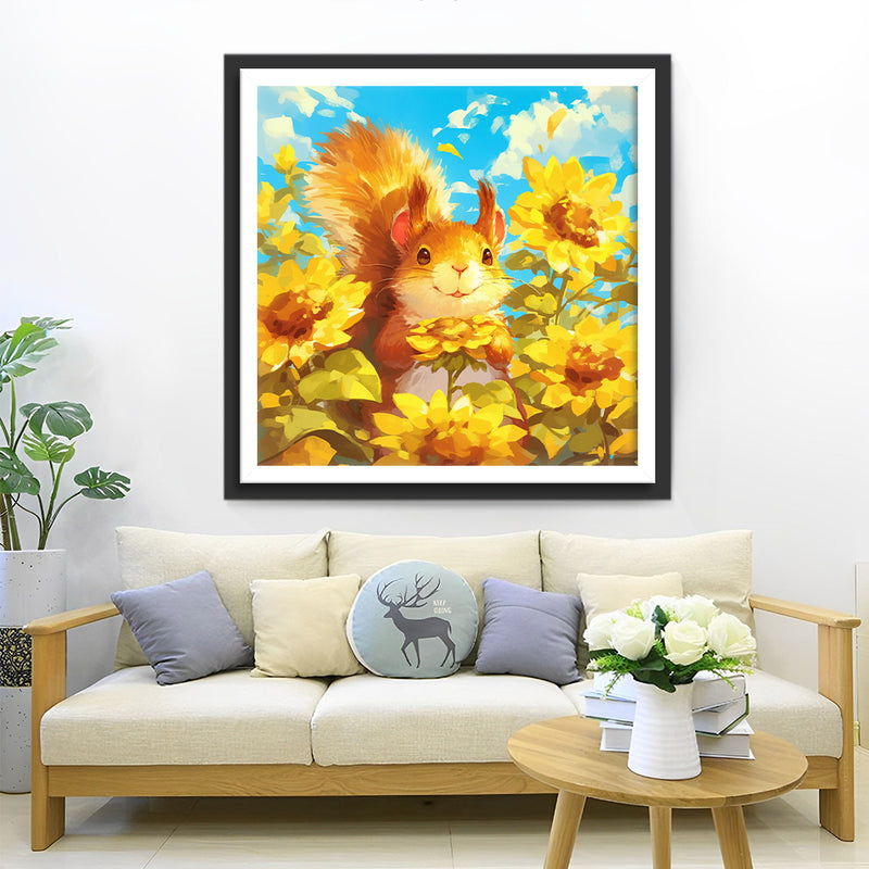 Squirrel and Sunflowers Diamond Painting