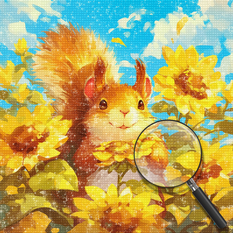 Squirrel and Sunflowers Diamond Painting