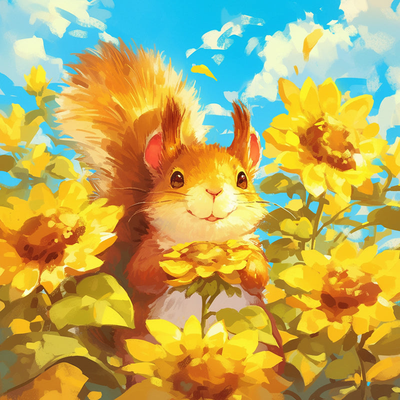 Squirrel and Sunflowers Diamond Painting