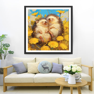 Hedgehogs Lying on Yellow Flowers Diamond Painting