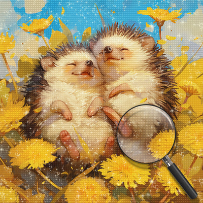 Hedgehogs Lying on Yellow Flowers Diamond Painting