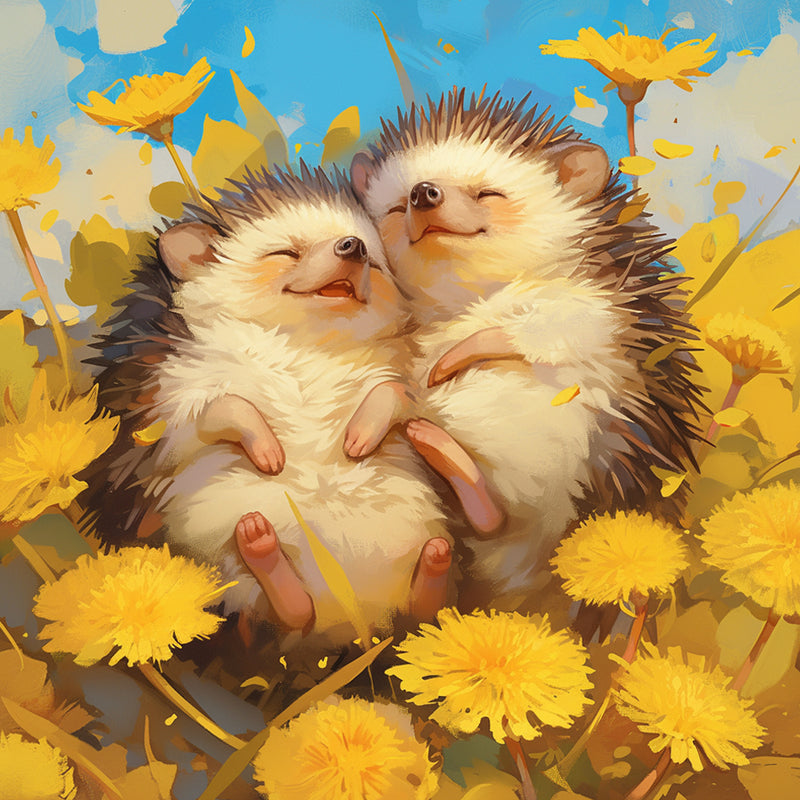 Hedgehogs Lying on Yellow Flowers Diamond Painting