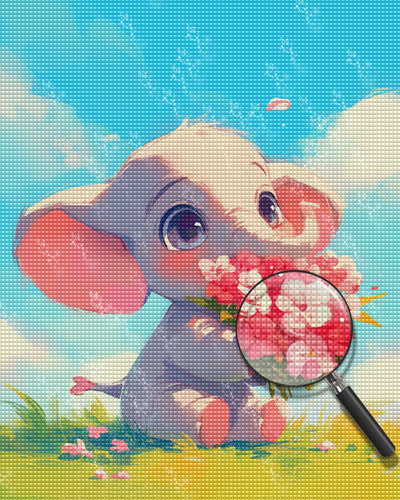 Elephant Holding Flowers Diamond Painting