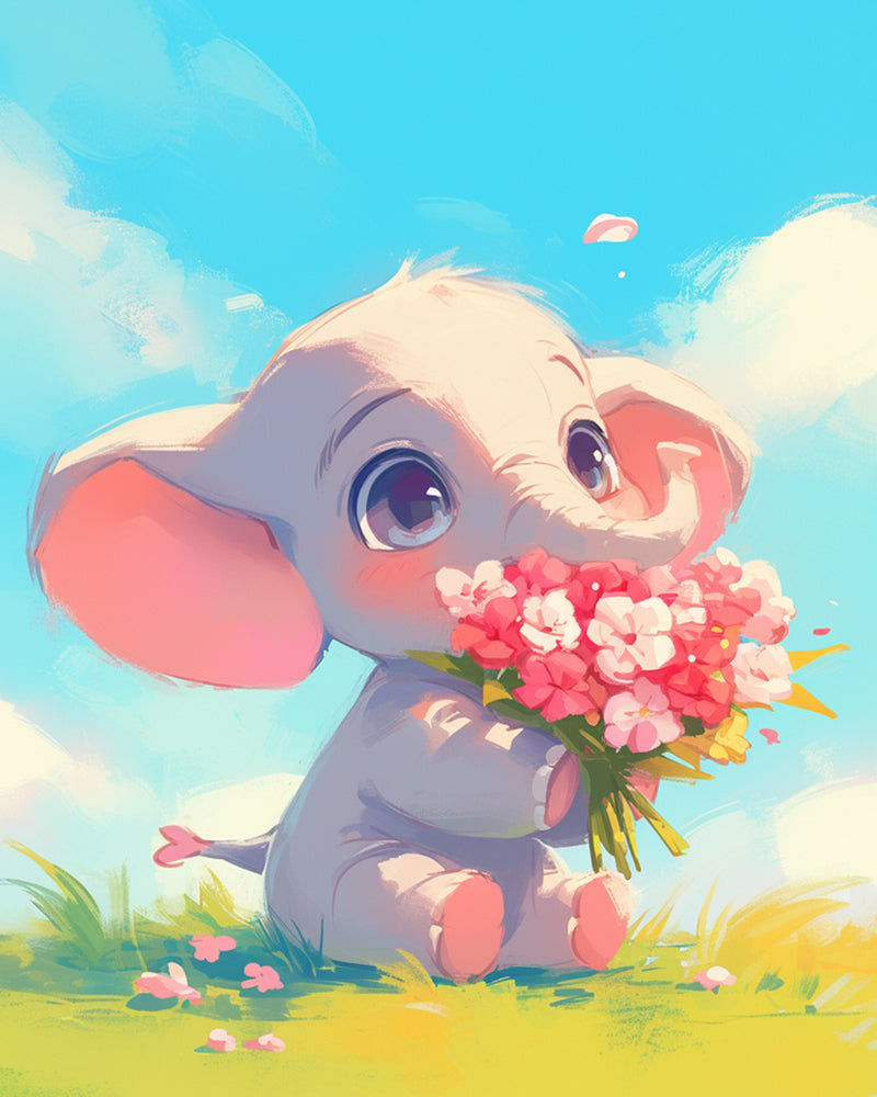 Elephant Holding Flowers Diamond Painting