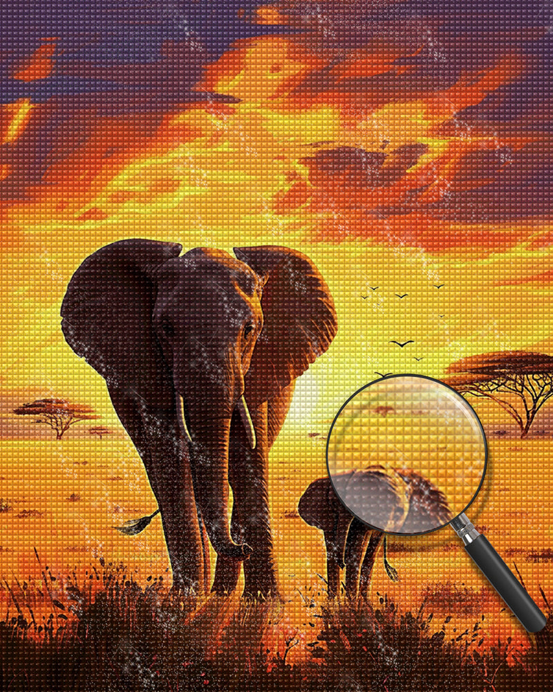 Elephants at Sunset Diamond Painting