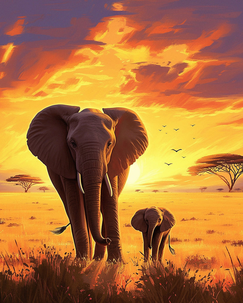 Elephants at Sunset Diamond Painting