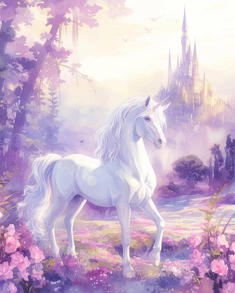 White Unicorn and Castle Diamond Painting