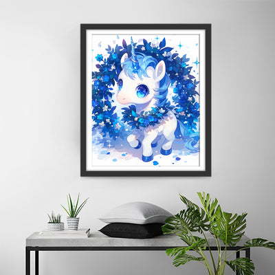 Cartoon Unicorn with Blue Hair Diamond Painting