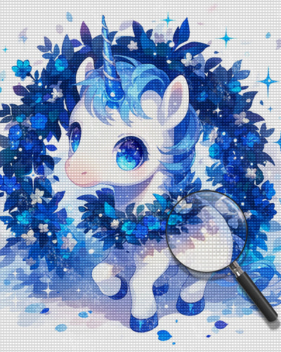 Cartoon Unicorn with Blue Hair Diamond Painting