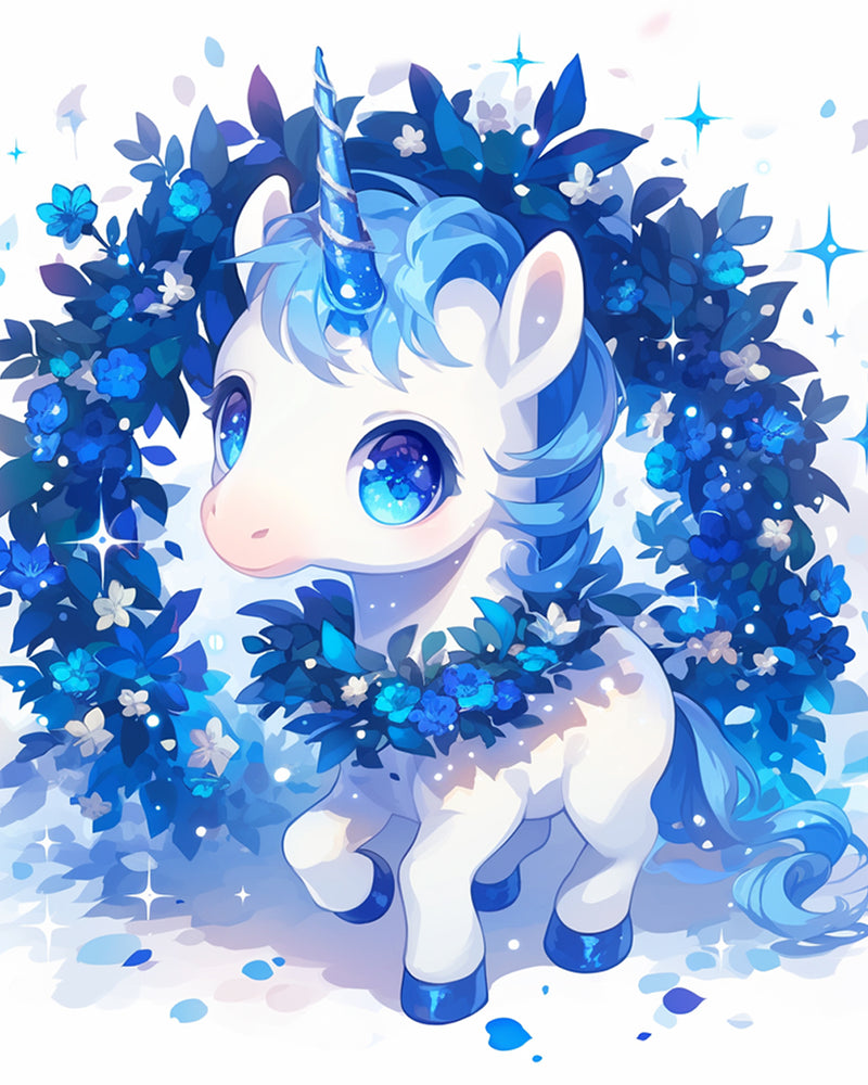 Cartoon Unicorn with Blue Hair Diamond Painting