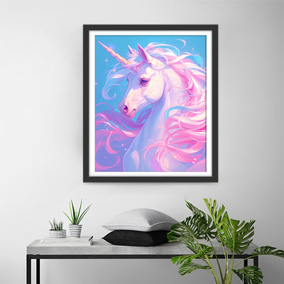 White Unicorn with Pink Hair Diamond Painting