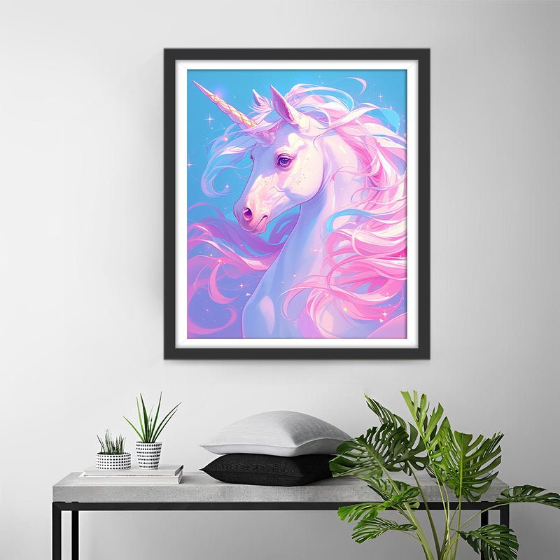 White Unicorn with Pink Hair Diamond Painting