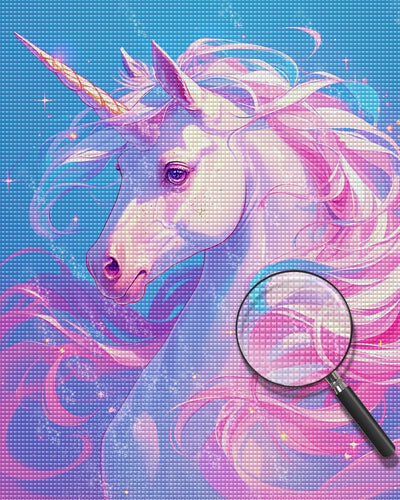 White Unicorn with Pink Hair Diamond Painting