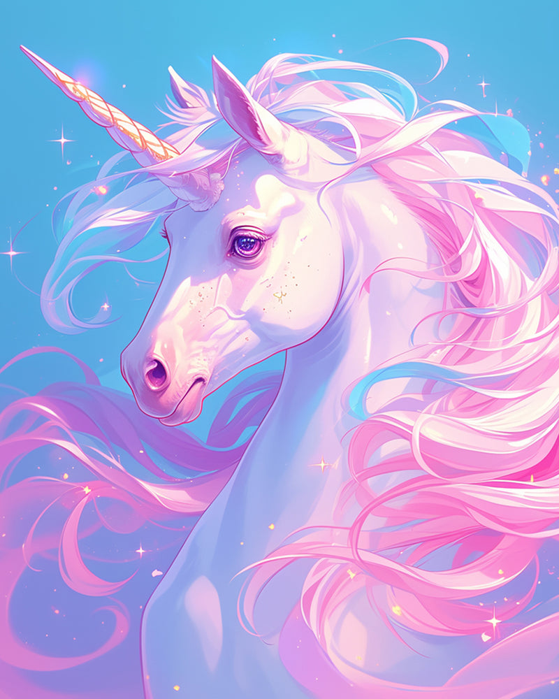 White Unicorn with Pink Hair Diamond Painting