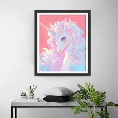 White Unicorn on Pink Background Diamond Painting