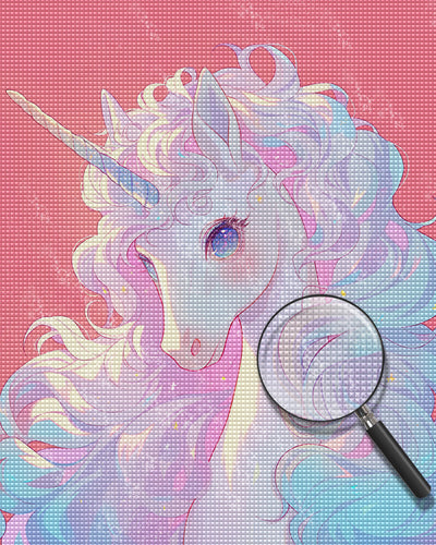 White Unicorn on Pink Background Diamond Painting