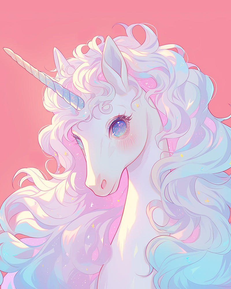 White Unicorn on Pink Background Diamond Painting