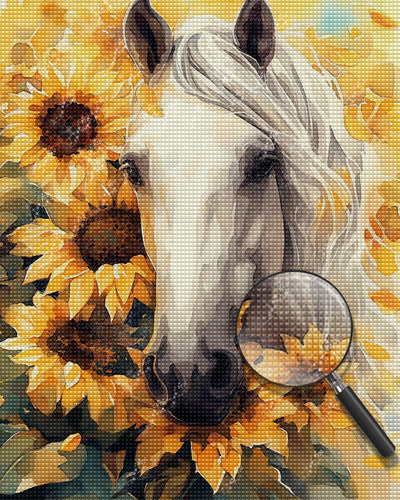 White Horse and Sunflowers Diamond Painting