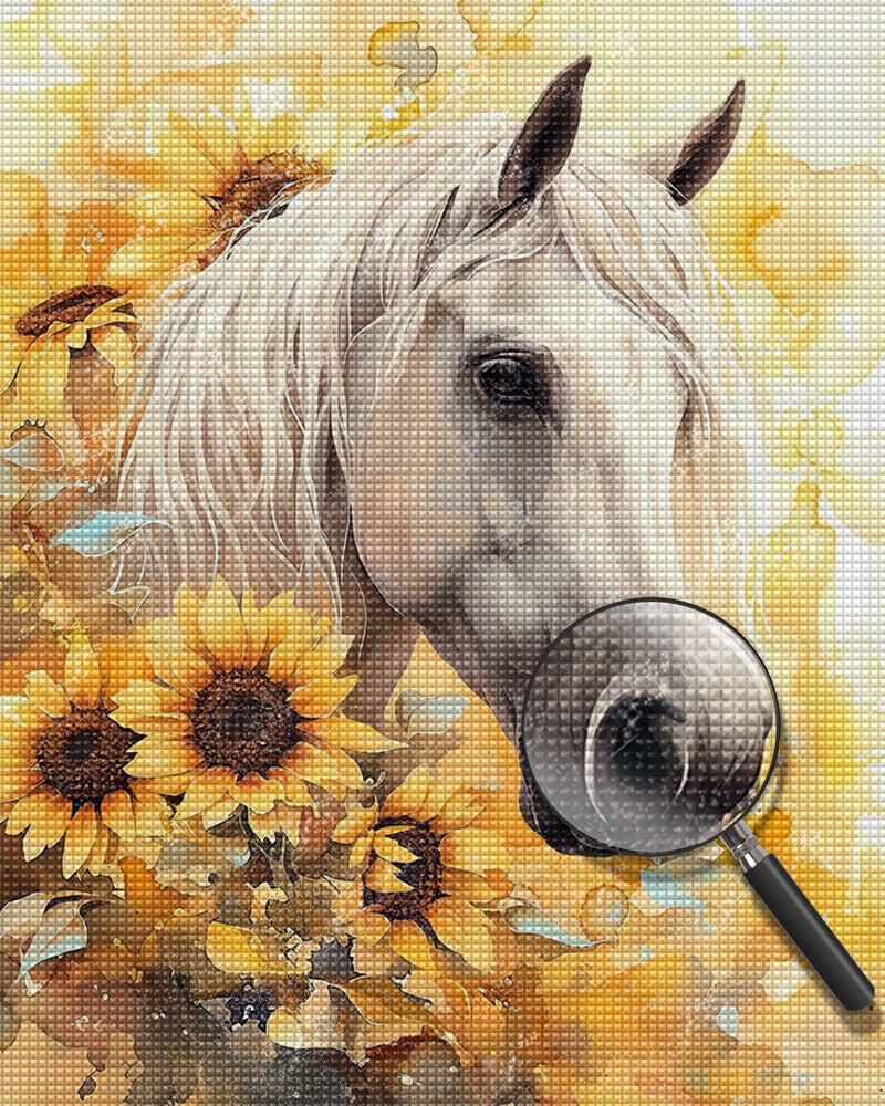 Sunflowers and White Horse Diamond Painting