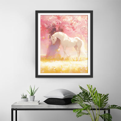 Horse under the Tree with Flowers Diamond Painting