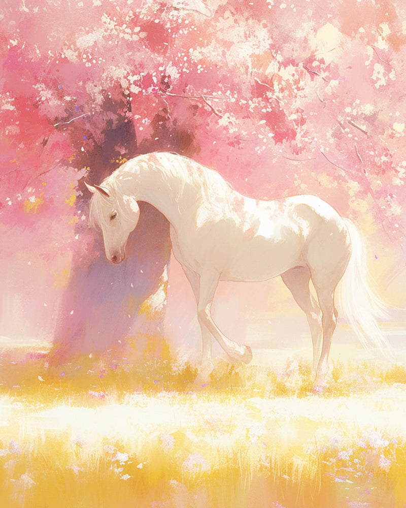 Horse under the Tree with Flowers Diamond Painting