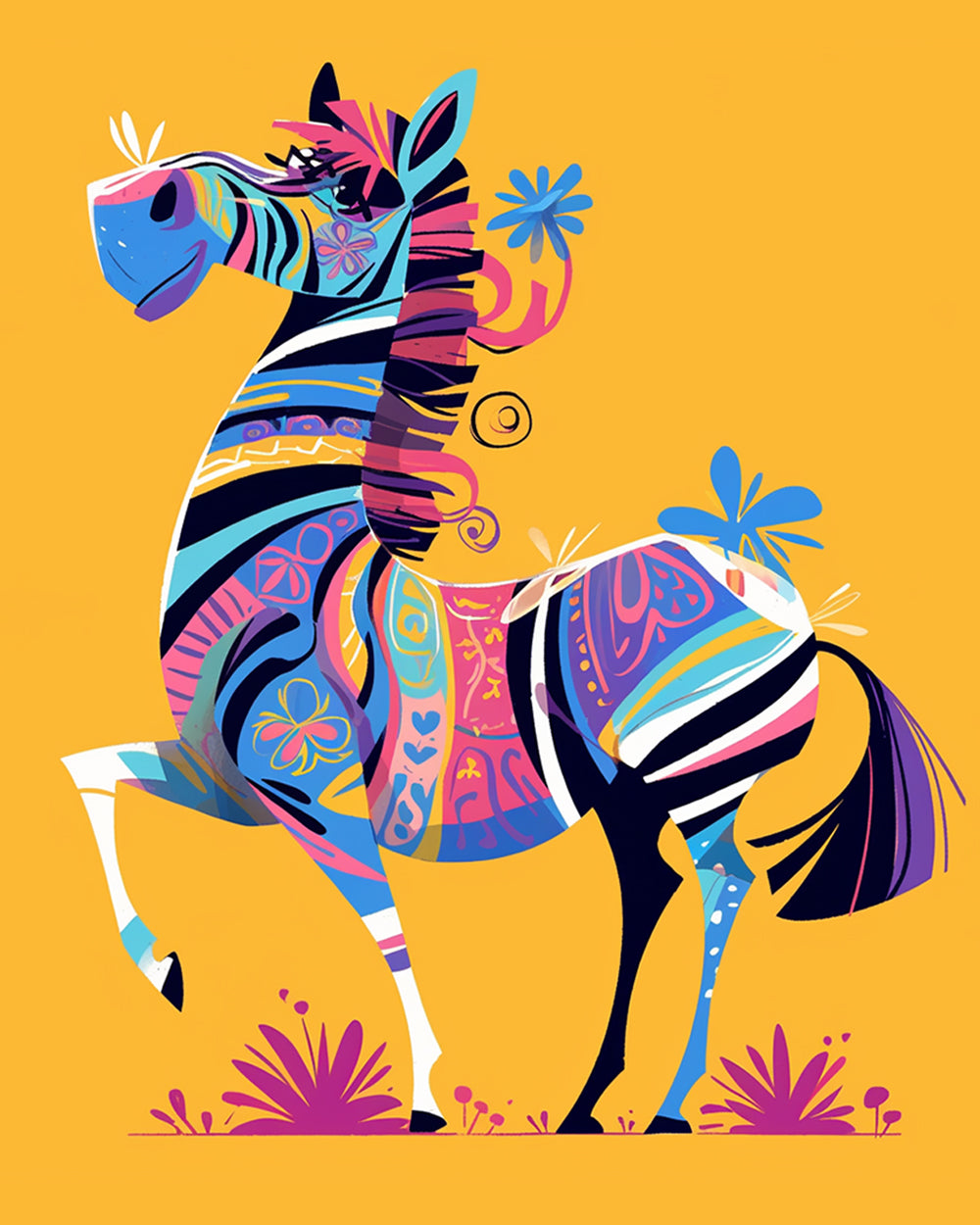 Abstract Zebra on Yellow Background Diamond Painting