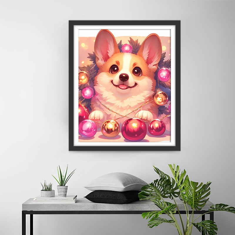 Cute Corgi with Christmas Balls Diamond Painting