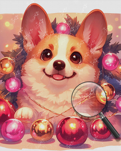 Cute Corgi with Christmas Balls Diamond Painting