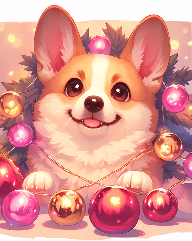 Cute Corgi with Christmas Balls Diamond Painting