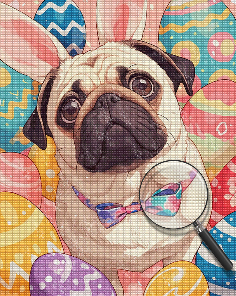 Cute Pug and Easter Eggs Diamond Painting