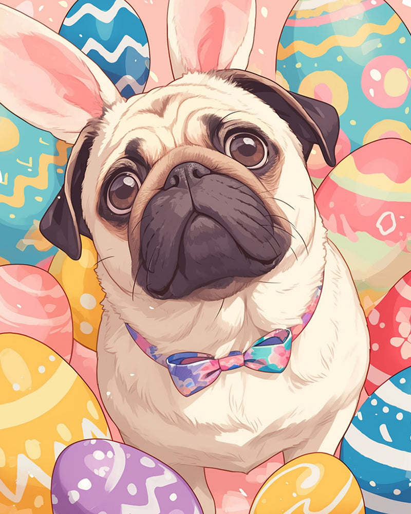 Cute Pug and Easter Eggs Diamond Painting