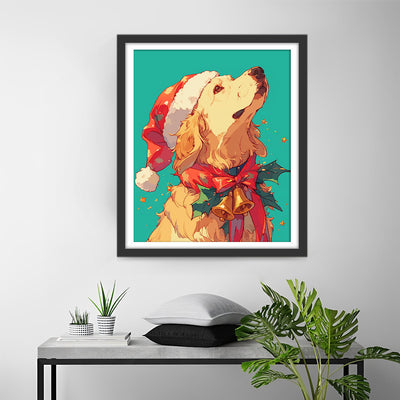 Golden Retriever in a Christmas Hat Diamond Painting