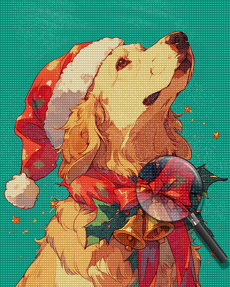 Golden Retriever in a Christmas Hat Diamond Painting