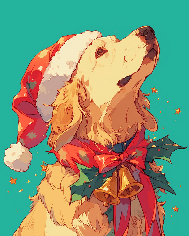 Golden Retriever in a Christmas Hat Diamond Painting