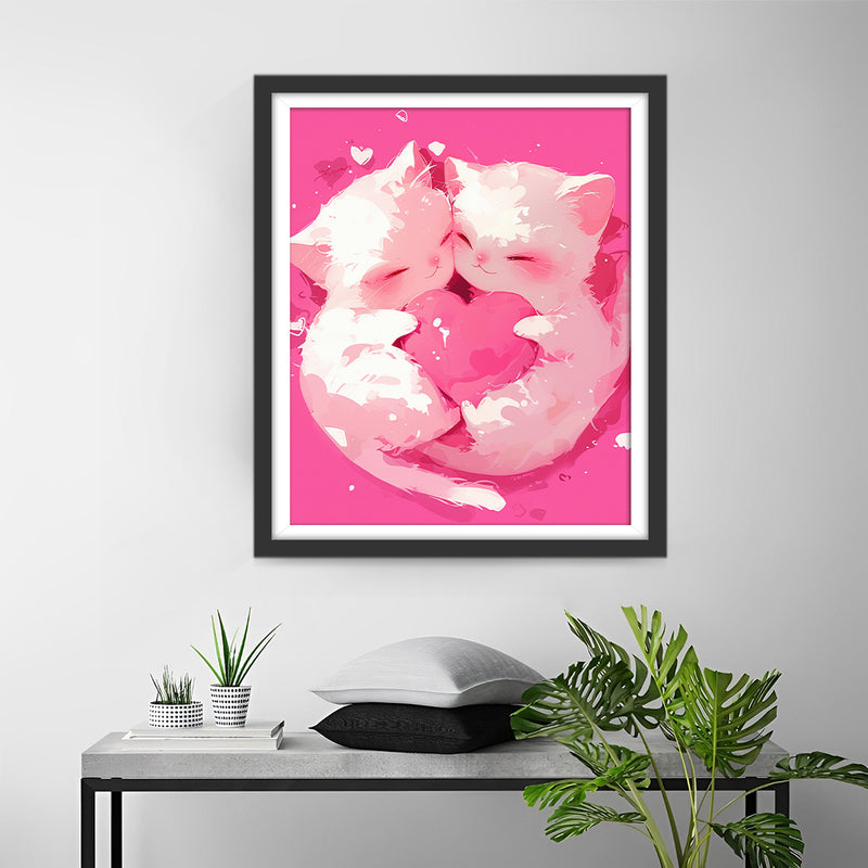 Two White Kittens Holding a Love Heart Diamond Painting