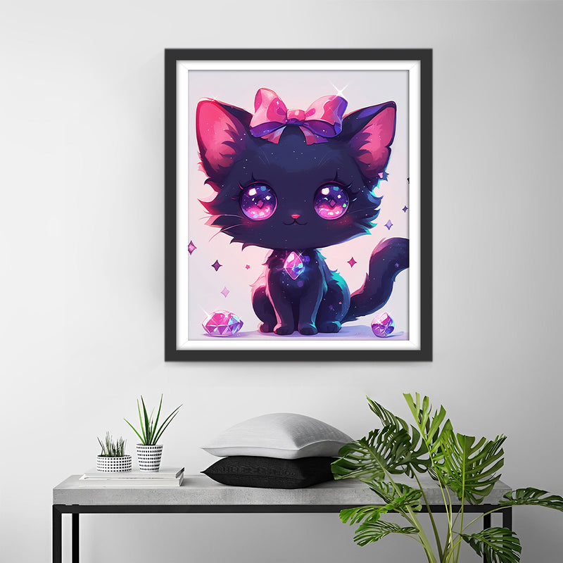 Beautiful Black Cartoon Cat Diamond Painting