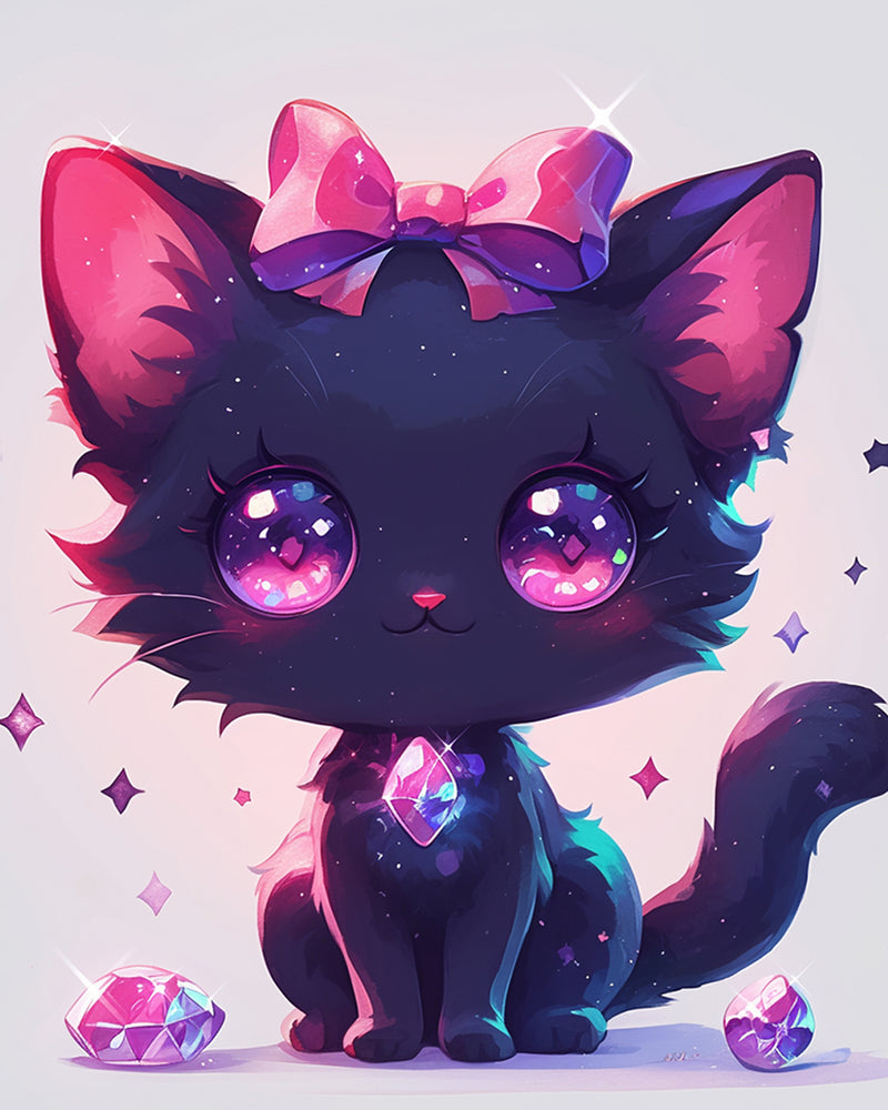 Beautiful Black Cartoon Cat Diamond Painting