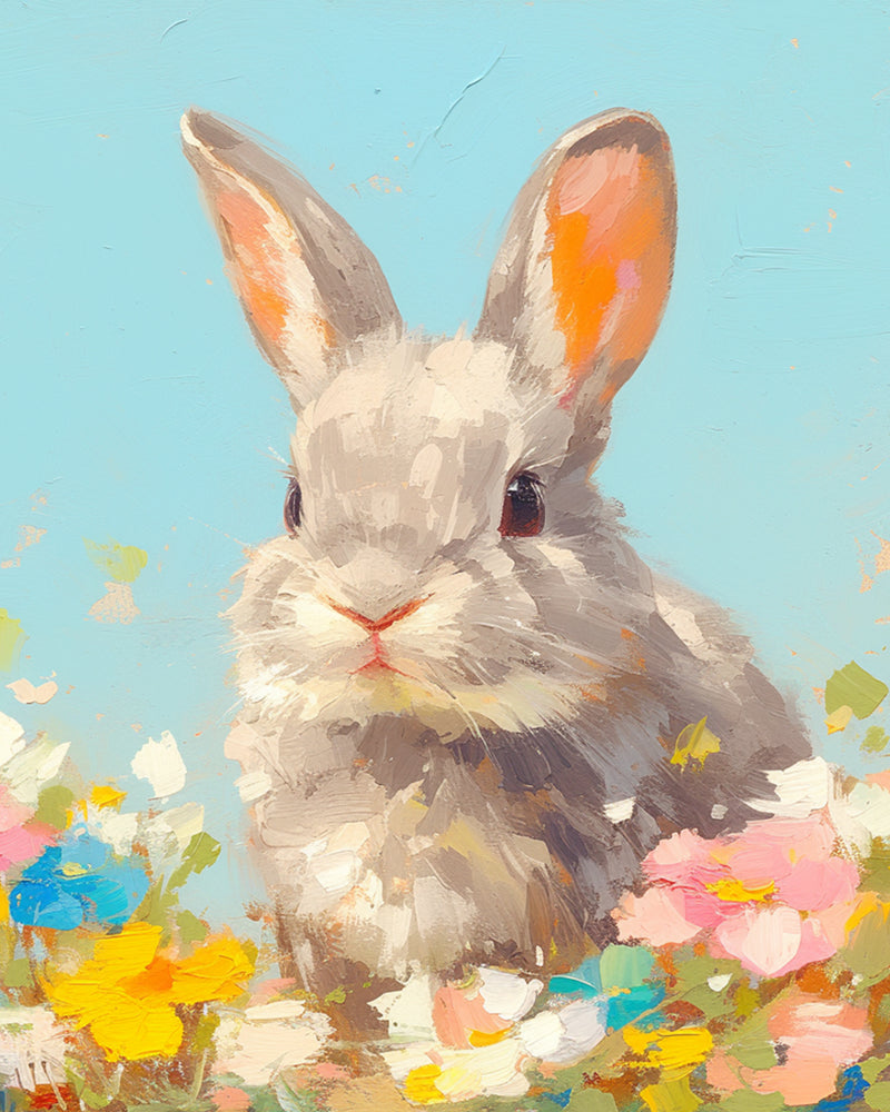 Rabbit and Flowers Diamond Painting