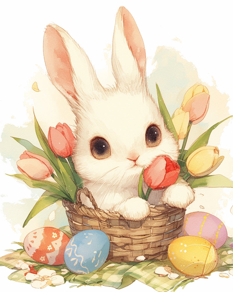 Rabbit, Tulips and Easter Eggs Diamond Painting