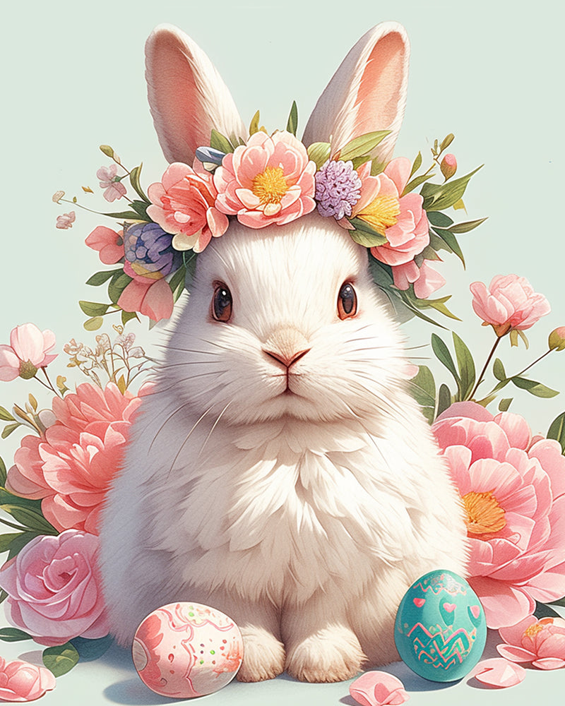 Rabbit with Flowers Diamond Painting