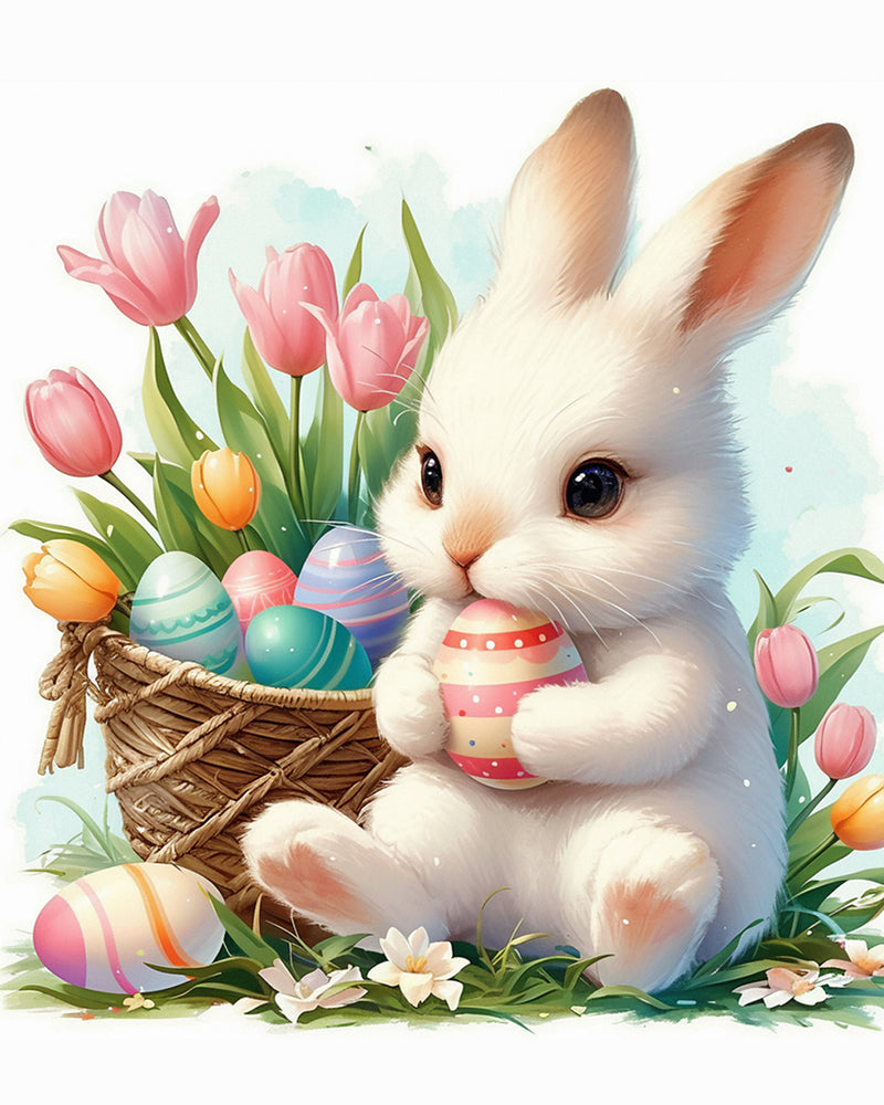 Easter Rabbit and Tulips Diamond Painting