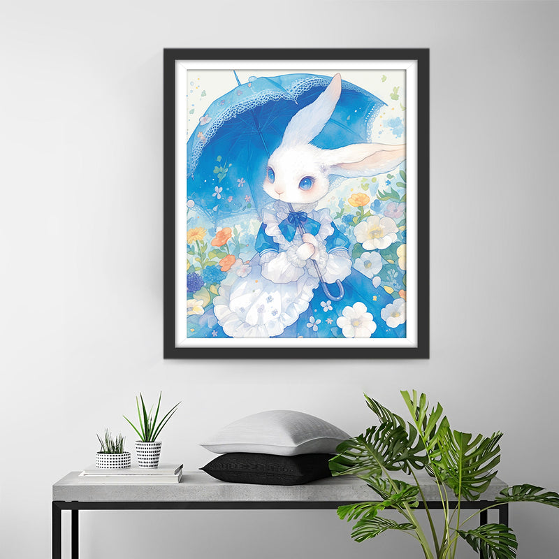 Rabbit with Blue Umbrella Diamond Painting