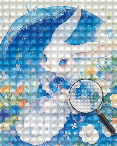 Rabbit with Blue Umbrella Diamond Painting