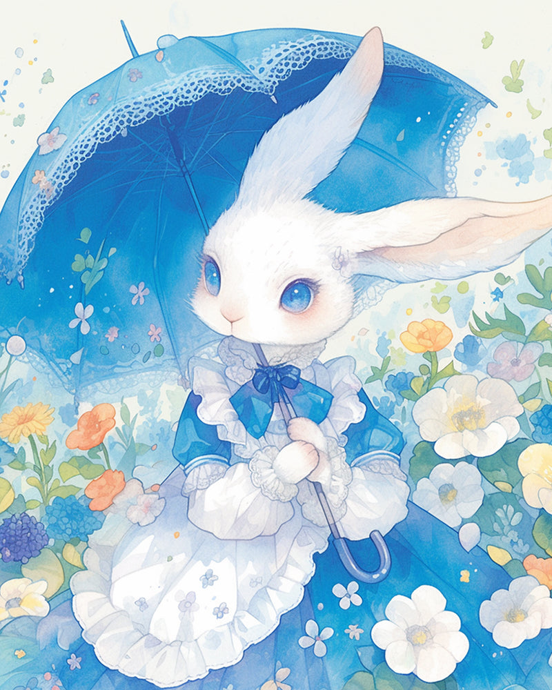 Rabbit with Blue Umbrella Diamond Painting