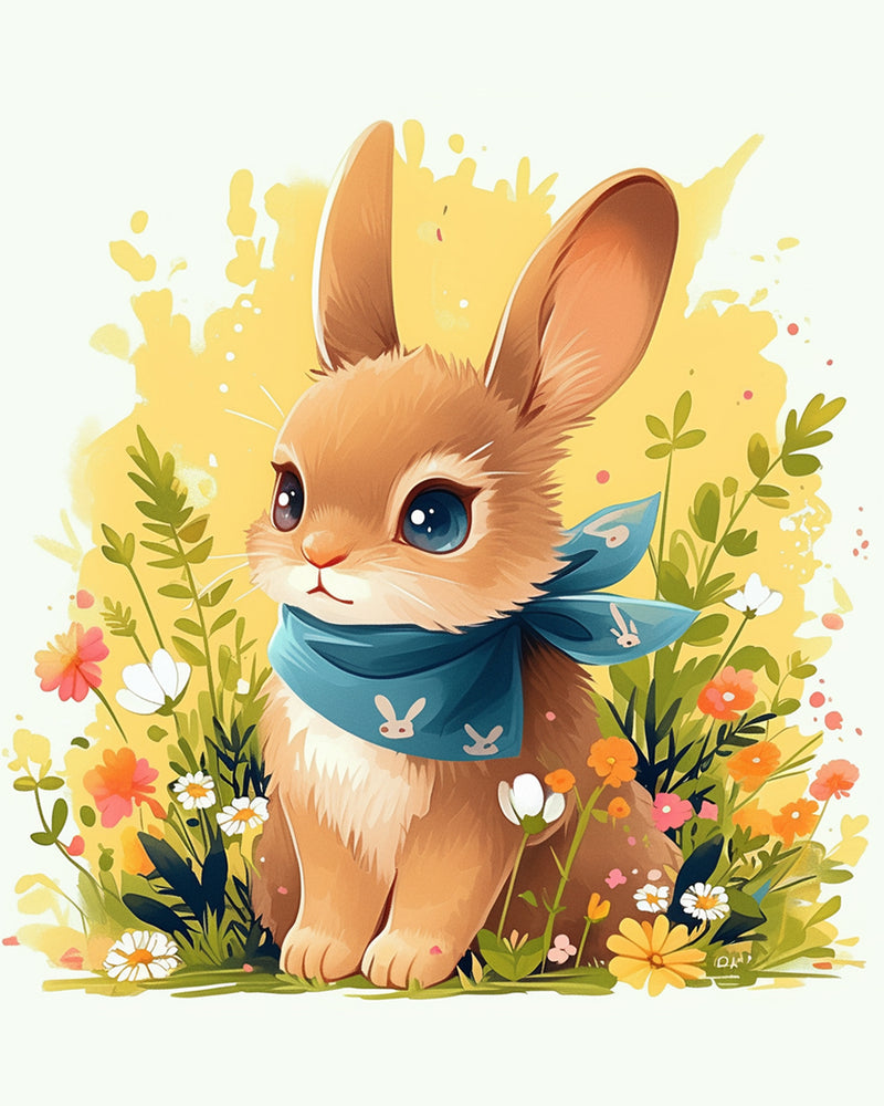 Cute Rabbit in Flowers Diamond Painting